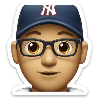 little leaguer wearing thick glasses wearing a ballcap with the letters SVS on it sticker