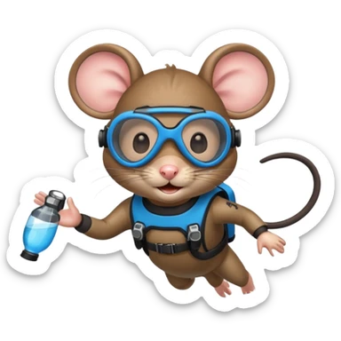 mouse wearing scuba gear dive into the sea sticker