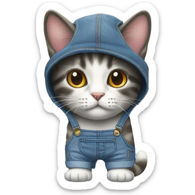 Tricolor cat dressed in denim overalls and Nike sneakers sticker