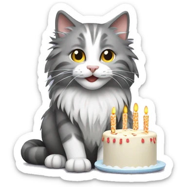 grey and white norwegian forest cat blowing candles sticker