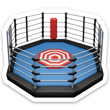 MMA cage arena object icon, octagon fighting cage with metal fence walls, padded corner posts, professional combat arena, 3D cartoon style, mobile game icon style, centered, clean background, no people, no text, no watermark
 sticker