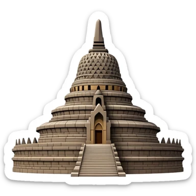 Cinematic Realistic Borobudur Landmark Emoji, showcasing the majestic ancient Buddhist temple rendered with intricate textures and serene, historic lighting. sticker
