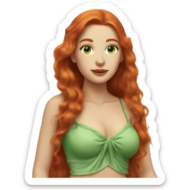 long-haired redhead woman with green eyes, at the beach sticker