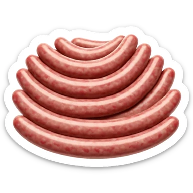 portion of raw sausage filling, coarse grind, pink-red meat, visible white fat, moist uneven texture, natural color variation, unprocessed look, clean 3D rendering, soft light, subtle shadow, no background elements, no anthropomorphic features, transparent background, emoji scale sticker