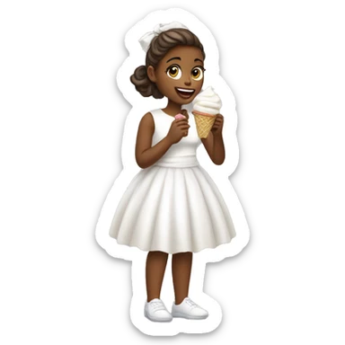 elegant girl in white dress eating ice cream  sticker