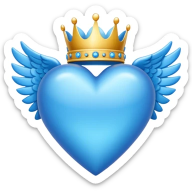 Un emoji de corazón completamente azul con alas y una corona sticker