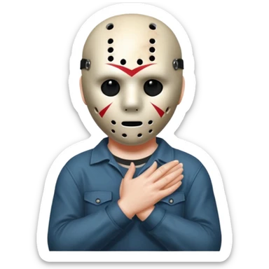 Jason Voorhees, looking cute, with his hands clasped in front of him, at a sideways angle, looks like he is in love sticker