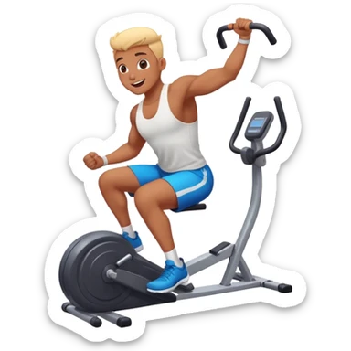 Enthusiastic character exercising with vibrant gym equipment sticker