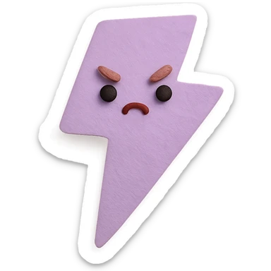 kawaii purple lightning bolt with tiny angry expression and cute eyes, no arms, no legs, full body, soft pastel kawaii paper craft style sticker