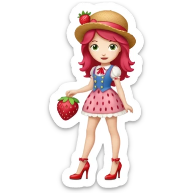 pretty and cute realistic modern day strawberry shortcake full body with high heels emoji sticker