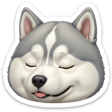 Cinematic Meme-Worthy Chubby Sleeping Siberian Husky Portrait Emoji, Head resting peacefully with a contented smile, featuring a delightfully chubby build and a luxuriously fluffy grey and white coat, eyes shut in a serene nap, Simplified yet hilariously adorable features, highly detailed, glowing with a soft, drowsy light, high shine, relaxed and utterly lovable, stylized with an air of playful laziness, bright and endearing, soft glowing outline, capturing the essence of a comically sleepy companion, so meme-worthy it feels like it could instantly become the next viral sensation of adorable slumber! sticker