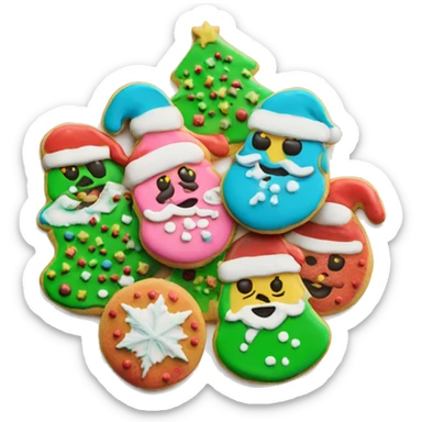 Colorful frosted Christmas cookies on a round plate sticker