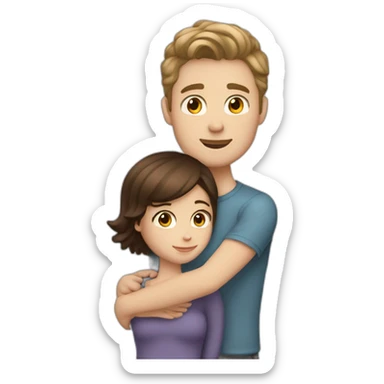 white skin Boyfriend with medium light hair and short dark brown hair girlfriend hugging sticker
