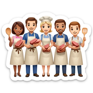 artists welcoming guests at a French  spam meat exhibition  sticker