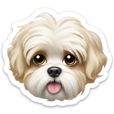 A cream colored maltese shitzoo dog, curly hair and stubby legs. mostly white with tan spots sticker