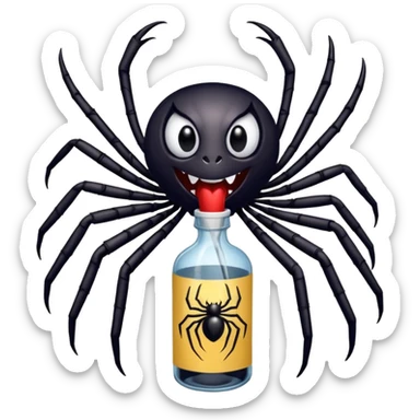 wesoły śmieszny pająk z butelka jadu i banerem witaj  sticker