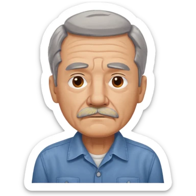 Old man with gray hair and mustache and working shirt. sad expression sticker