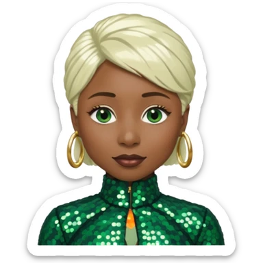 Cynthia Erivo with platinum blonde hair, dark green sequin outfit sticker