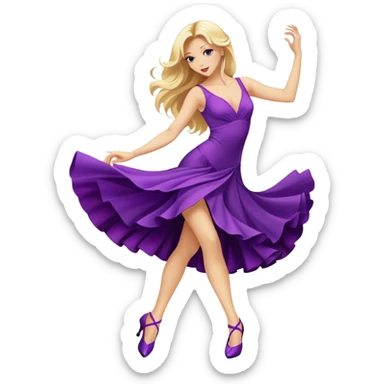 long blonde hair, dancing a tango in a purple dress and purple heels  sticker