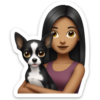 girls with black hair holding her black chihuahua  sticker