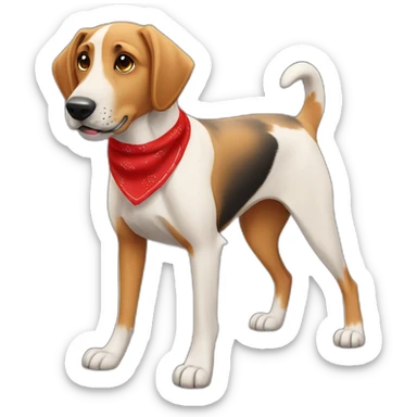 75% Coonhound 25% German Shepherd mix dog wearing small plain red bandana side view full body left facing sticker