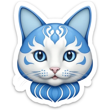 White and blue Cat art aesthetic nouveau sticker