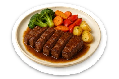 Manzo con verdure su un piatto sticker