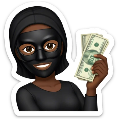 Robber, black mask, holding money, side view  sticker