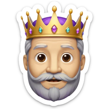 Create a cartoon-style emoji of Baltasar, one of the Three Wise Men. Only show his face and crown. He is older, with a black beard showing streaks of gray, joyful wrinkles, and a purple and gold jeweled crown. Express warmth and wisdom. Colorful and simple, suitable as an emoji. sticker