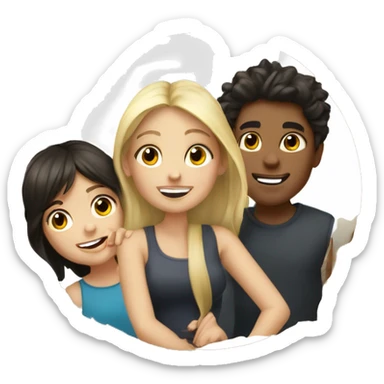 One brunette Girl, one blond girl, two dark haired boys having fun together sticker