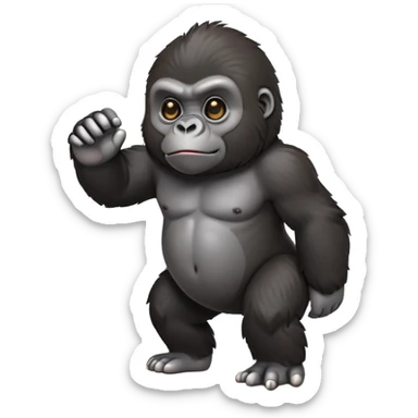 cinematic-cute gorilla-realistic-full-body-on all fours-emoji,-exuding-strength,-thick-dark-fur-in-the-light,-head-tilted-dramatically,-deep-dark-eyes-filled-with-intense-intelligence,-simplified-yet-realistic-focused-features,-highly-detailed,-glowing-with-an-almost-sarcastic-glow sticker