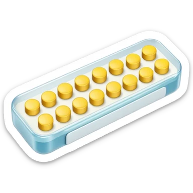 single blister strip or a pair of small tablets or capsules in muted tones (white, pale yellow, or light pink), clean clinical shape, smooth finish, pills placed simply, no branding or packaging details, soft lighting, subtle shadows, emoji scale sticker