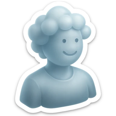 A person from the shoulders up, entirely composed of fluffy white convex clouds, slightly smiling sticker