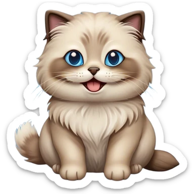 Cinematic Adorable Fluffy Brown Seal Ragdoll Cat Portrait Emoji, Head tilted cutely with big, sparkling blue eyes, soft brown seal-colored fur with darker points on the ears, face, and paws, Simplified yet irresistibly adorable features, highly detailed, glowing with a soft, warm glow, high shine, yawning in a peaceful and playful manner, stylized with a touch of whimsy, bright and endearing, soft glowing outline, capturing the essence of a relaxed and loving kitten, so cute it feels like it could leap out of the screen and stretch into a cozy nap! sticker