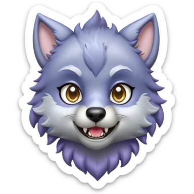 Cinematic Cute Werewolf Portrait Emoji, with a cuddly, miniature lupine form in soft moonlit grays and silvers, featuring oversized sparkling eyes and a sweet, endearing snarl, simplified yet irresistibly adorable, highly detailed with a gentle glowing outline that captures the playful, heartwarming essence of a little werewolf! sticker