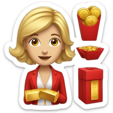 Posh-woman-with-red-suit-offering-goldbar sticker