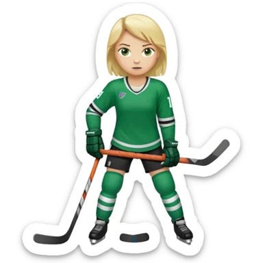 Girl hockey player full body with green jersey sticker