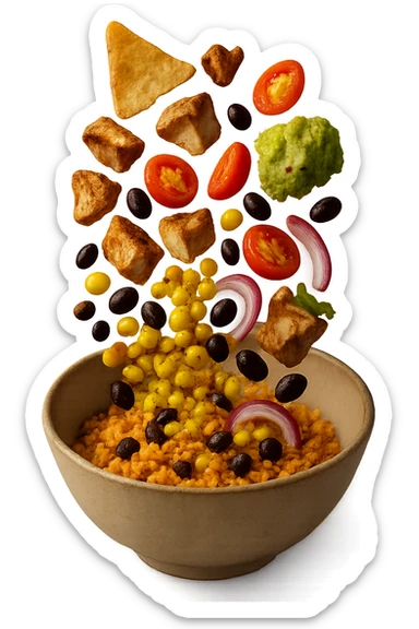 bowl in cui cade cibo da ristorante, iperrealistico 4k sticker