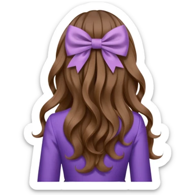 long wavy brown hair from behind with a medium lilac bow sticker