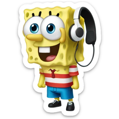spongebob listening with airpods sticker
