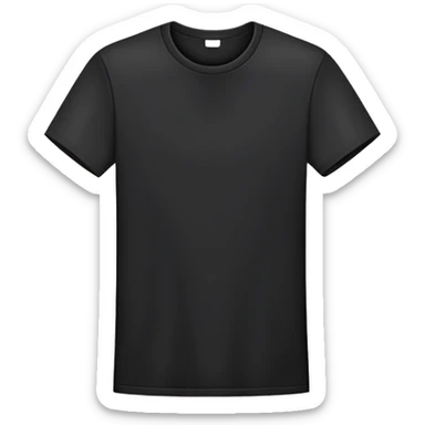 simple black t-shirt with round neck, flat layout, only the garment itself, no human form, plain clothing item on white background sticker