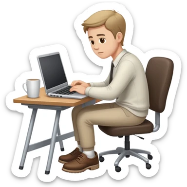 white Guy wearing shoes, sitting at desk working on a laptop  sticker