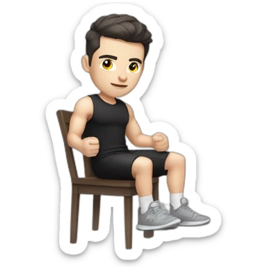 Pale skinned Fit Man With the biceps and dark brown hair in black shirt, gray sports shorts and white Sneakers Sitting on a chair sticker