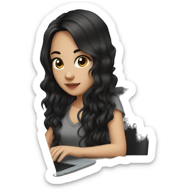 Beautiful girl,Black hair,wavy hair，long hair,Black eyes,Chinese, typing on laptop  sticker