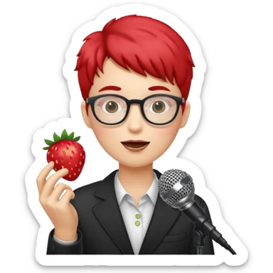 strawberry front the mic with glasses  sticker