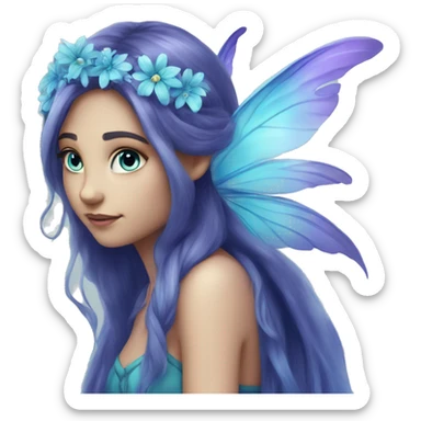 Beautiful,blue flower, fairy, blue, turqoise, silver, purple, long hair, big wings sticker
