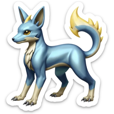 Shiny Metallic Alloy Silvery Manectric-Electrike-Lucio-Cubone-Umbreon-Marowak-Draco-Fakémon-hybrid-creature (full body), 4 legs sticker