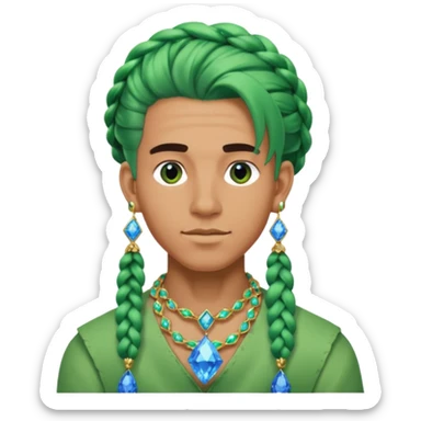 gem lover man with gem accessories excessive amount very big gem earrings green chunky braided hair and blue diamonds  sticker
