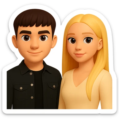 Slightly increase the volume of the upper body of the girl, spread them far apart from each other, make the skin color the same for both characters, keep the cartoon style, and keep the background transparent. The original style is cartoonish, so maintain a cartoonish look in the general editor. sticker