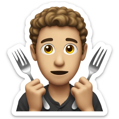 Person who is hungry, with cutlery in his hands sticker
